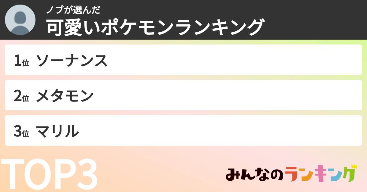 ノブさんの「可愛いポケモンランキング」