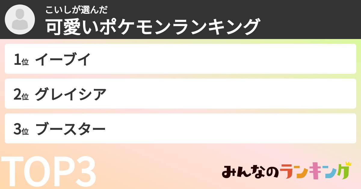 こいしさんの「可愛いポケモンランキング」