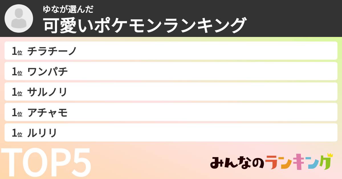 ゆなさんの「可愛いポケモンランキング」