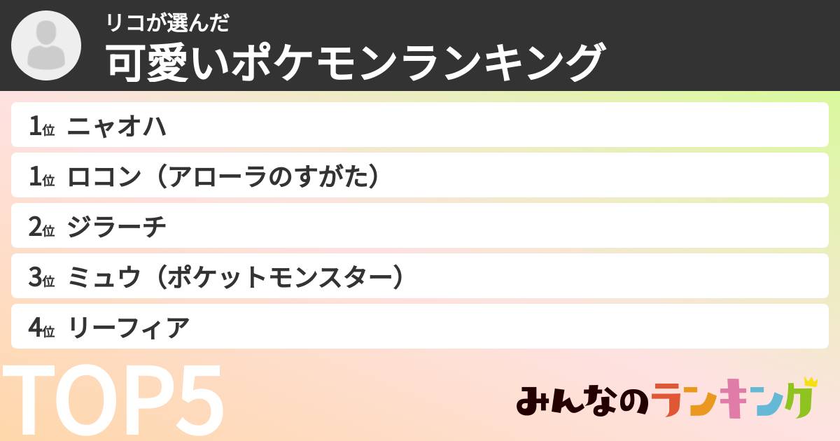 リコさんの「可愛いポケモンランキング」