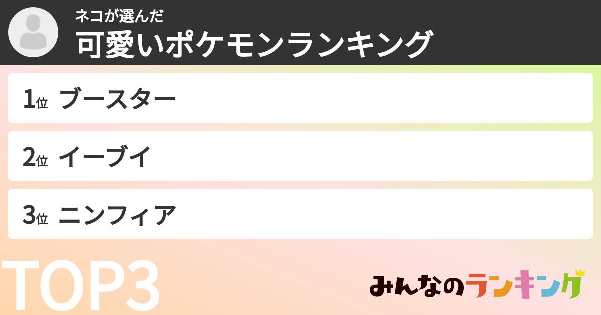 ネコさんの「可愛いポケモンランキング」
