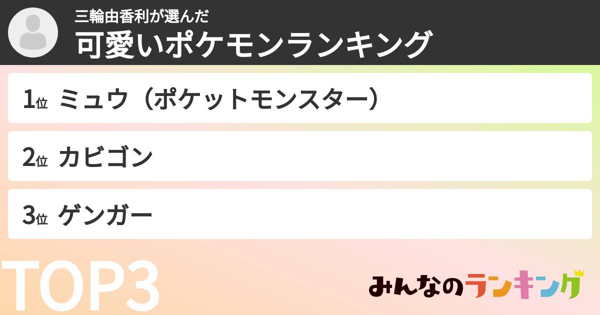 三輪由香利さんの「可愛いポケモンランキング」
