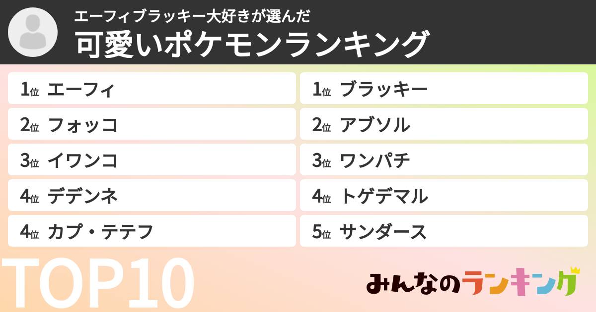 エーフィブラッキー大好きさんの「可愛いポケモンランキング」