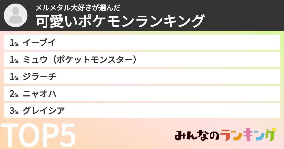 メルメタル大好きさんの「可愛いポケモンランキング」
