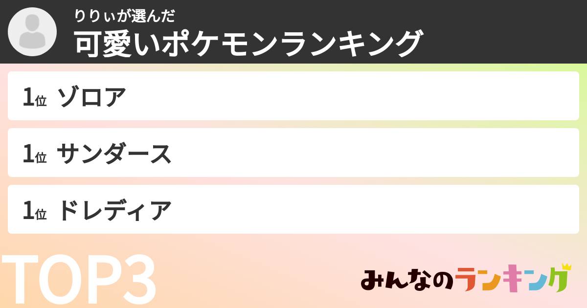 りりぃさんの「可愛いポケモンランキング」