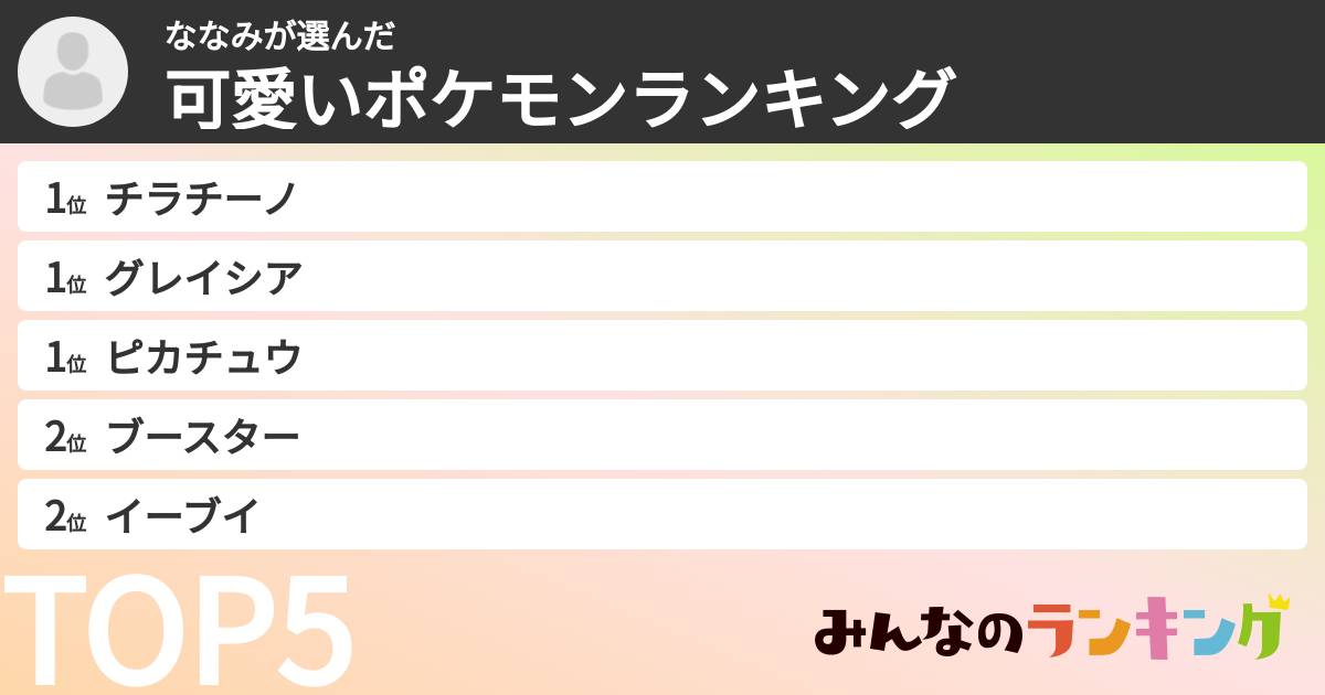 ななみさんの「可愛いポケモンランキング」