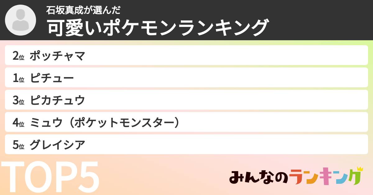 石坂真成さんの「可愛いポケモンランキング」