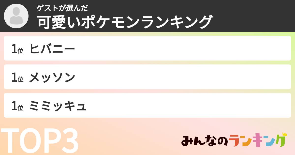 ゲストさんの「可愛いポケモンランキング」