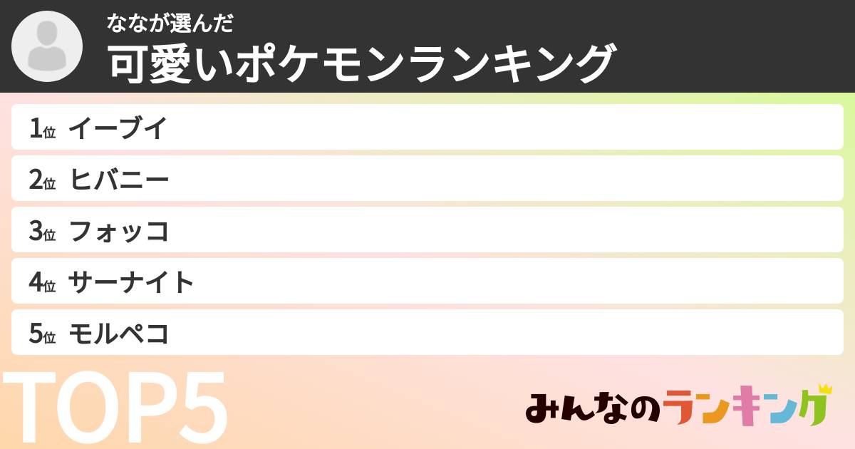 ななさんの「可愛いポケモンランキング」