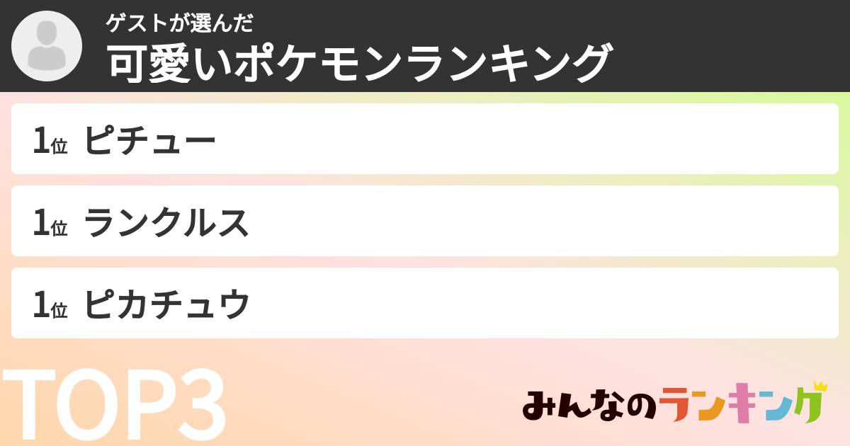 ゲストさんの「可愛いポケモンランキング」