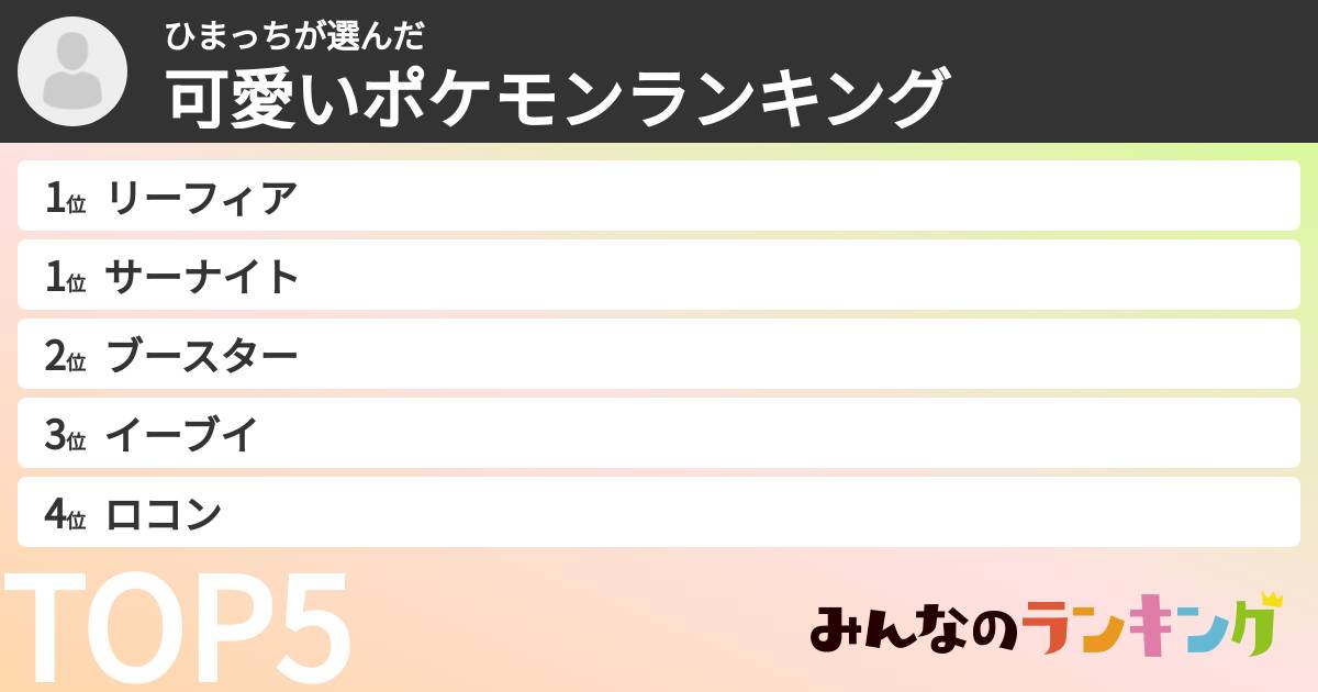 ひまっちさんの「可愛いポケモンランキング」