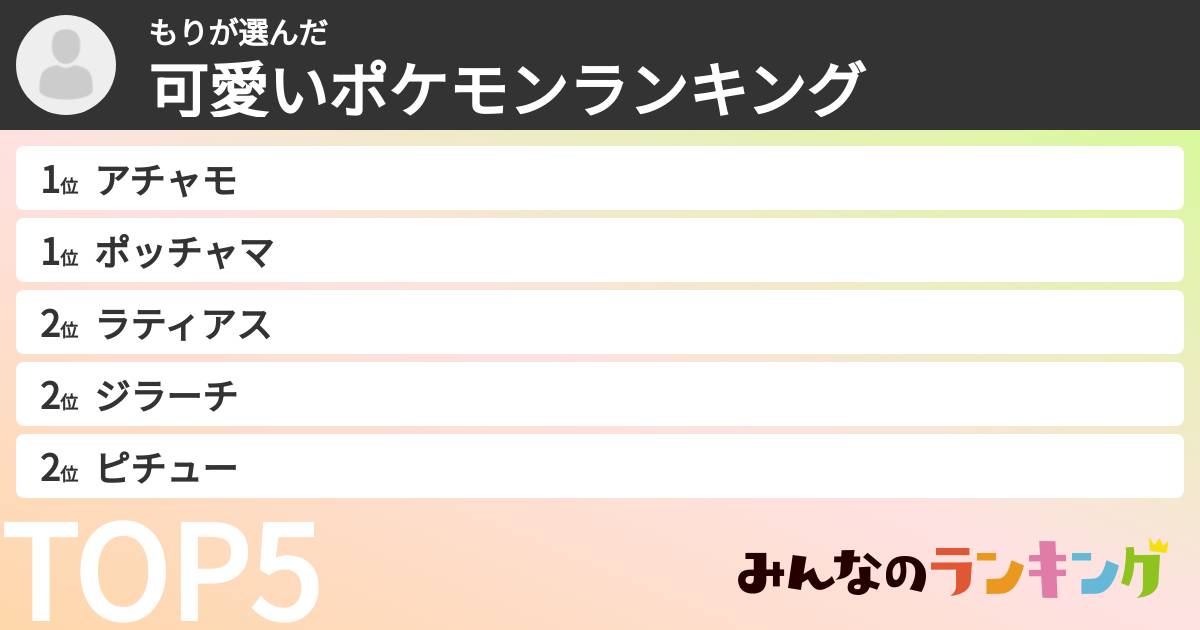 もりさんの「可愛いポケモンランキング」