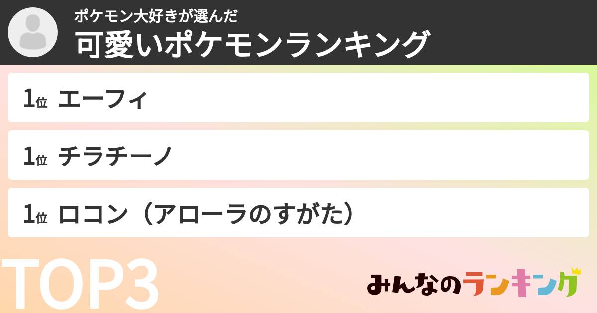 ポケモン大好きさんの「可愛いポケモンランキング」