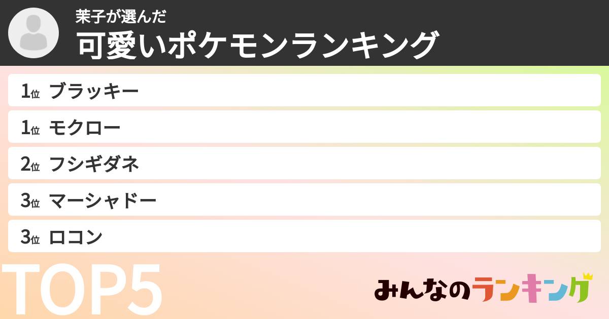 茉子さんの「可愛いポケモンランキング」