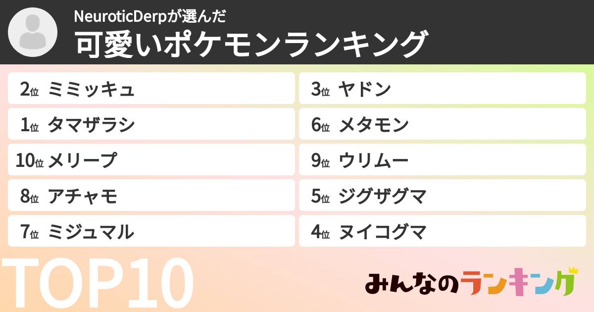 NeuroticDerpさんの「可愛いポケモンランキング」