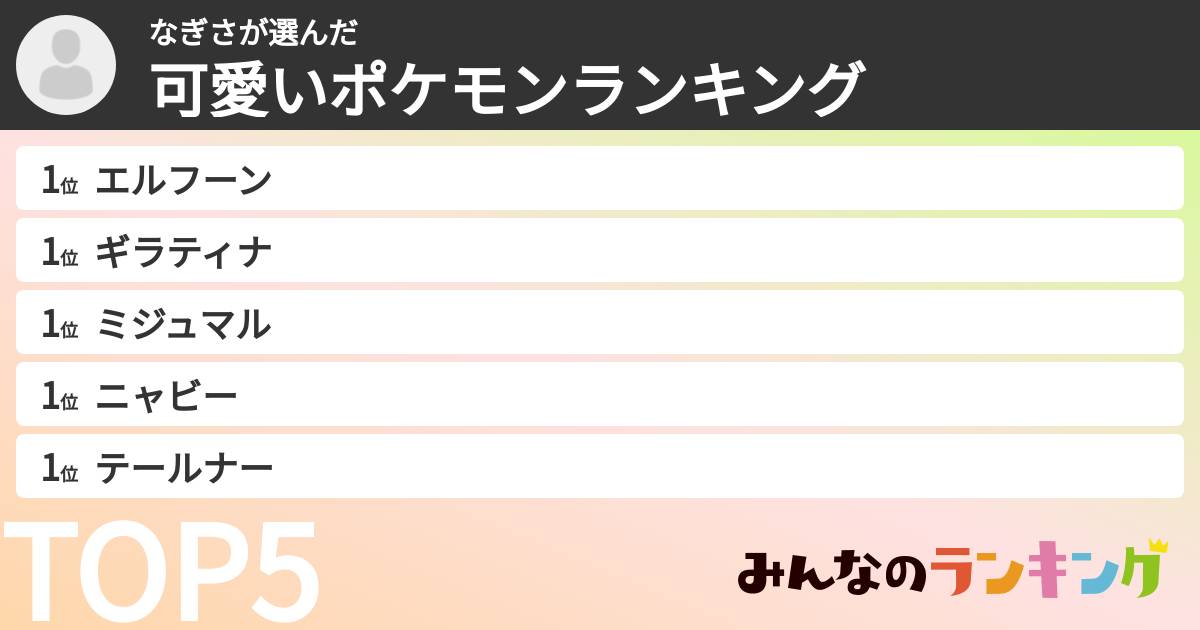なぎささんの「可愛いポケモンランキング」