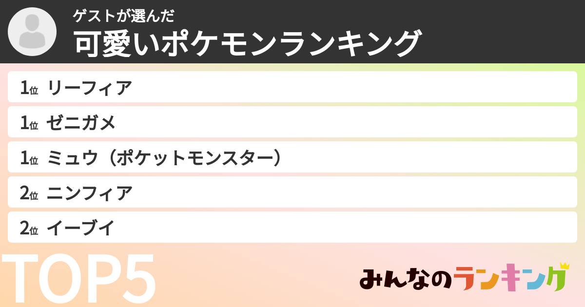 ゲストさんの「可愛いポケモンランキング」