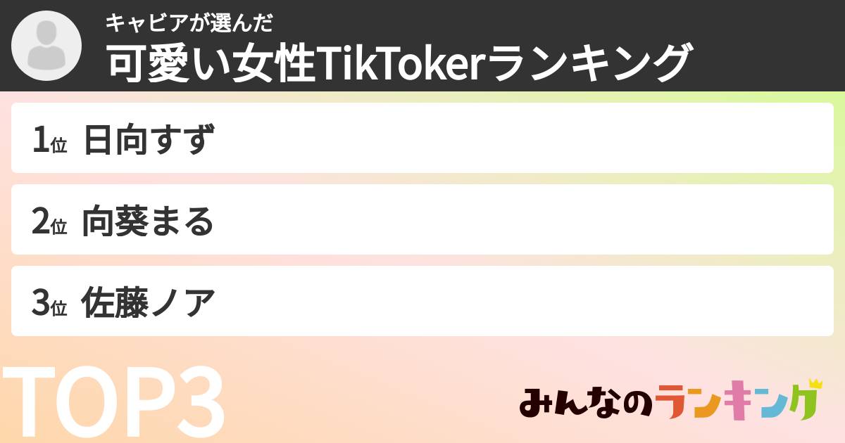 キャビアさんの「可愛い女性TikTokerランキング」