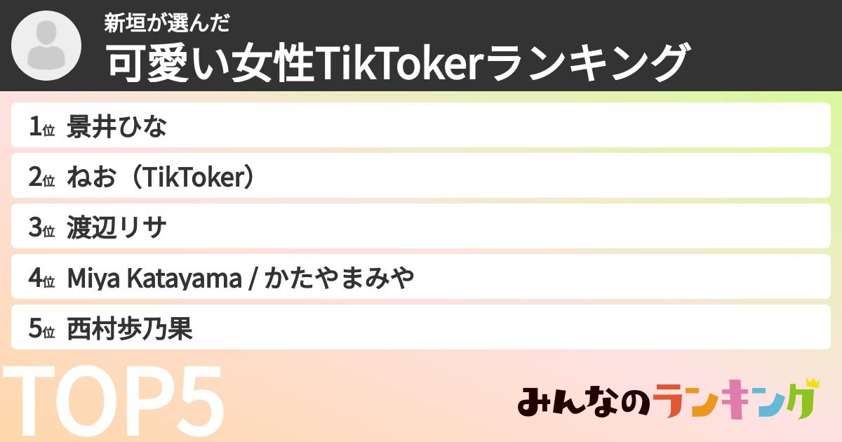 新垣さんの「可愛い女性TikTokerランキング」