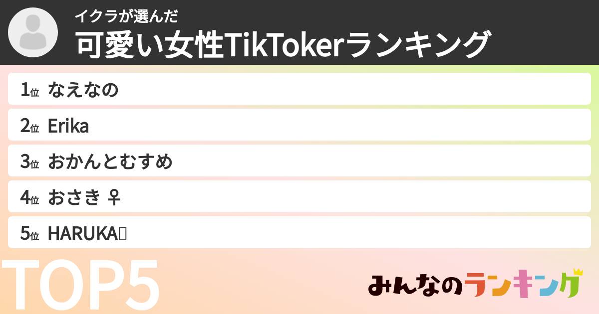 イクラさんの「可愛い女性TikTokerランキング」