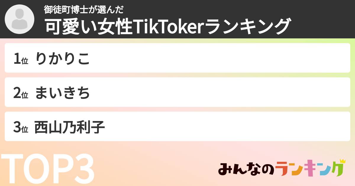 御徒町博士さんの「可愛い女性TikTokerランキング」