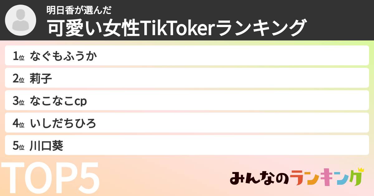 明日香さんの「可愛い女性TikTokerランキング」