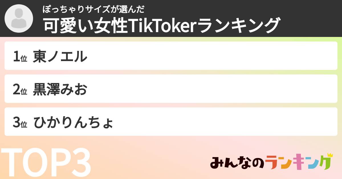 ぽっちゃりサイズさんの「可愛い女性TikTokerランキング」