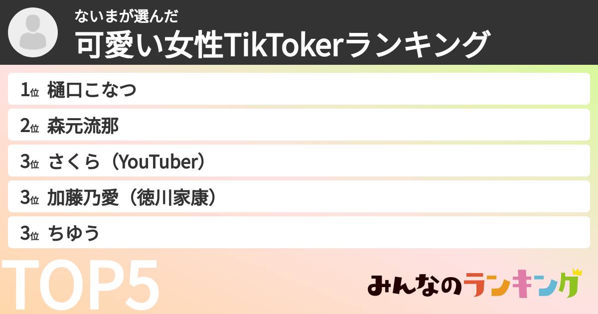 ないまさんの「可愛い女性TikTokerランキング」