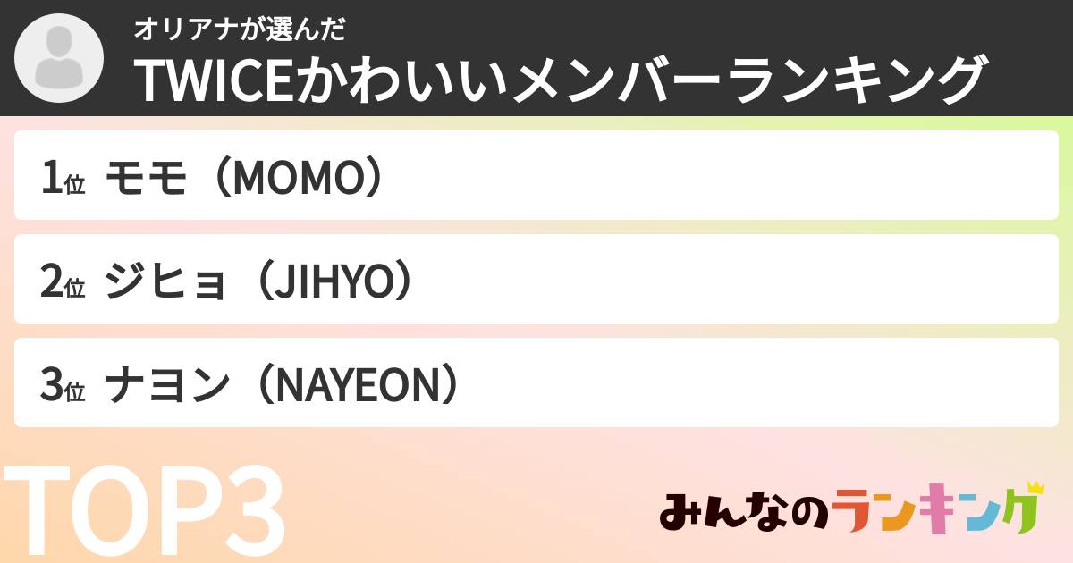 オリアナさんの「TWICEかわいいメンバーランキング」