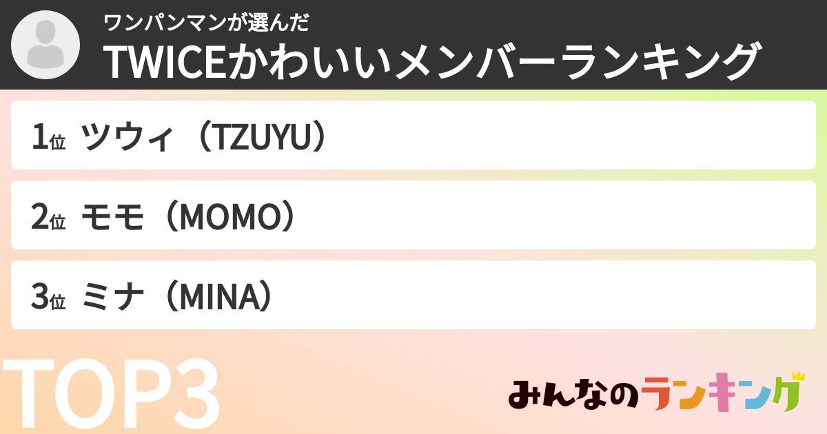 ワンパンマンさんの「TWICEかわいいメンバーランキング」