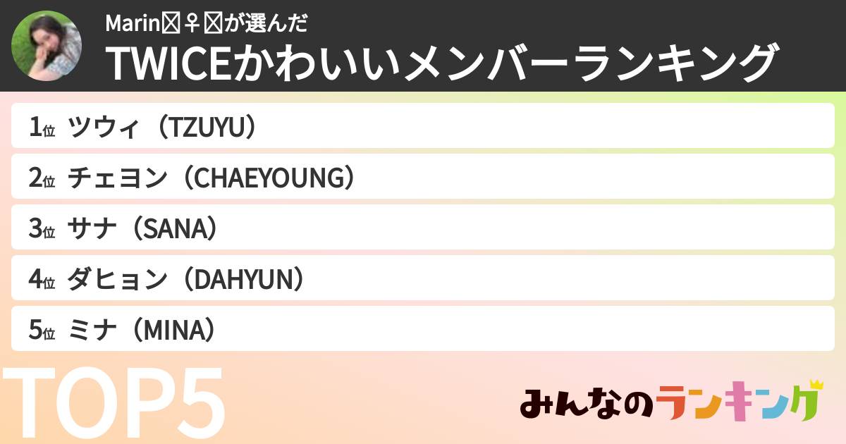 Marin🧚♀️➰さんの「TWICEかわいいメンバーランキング」
