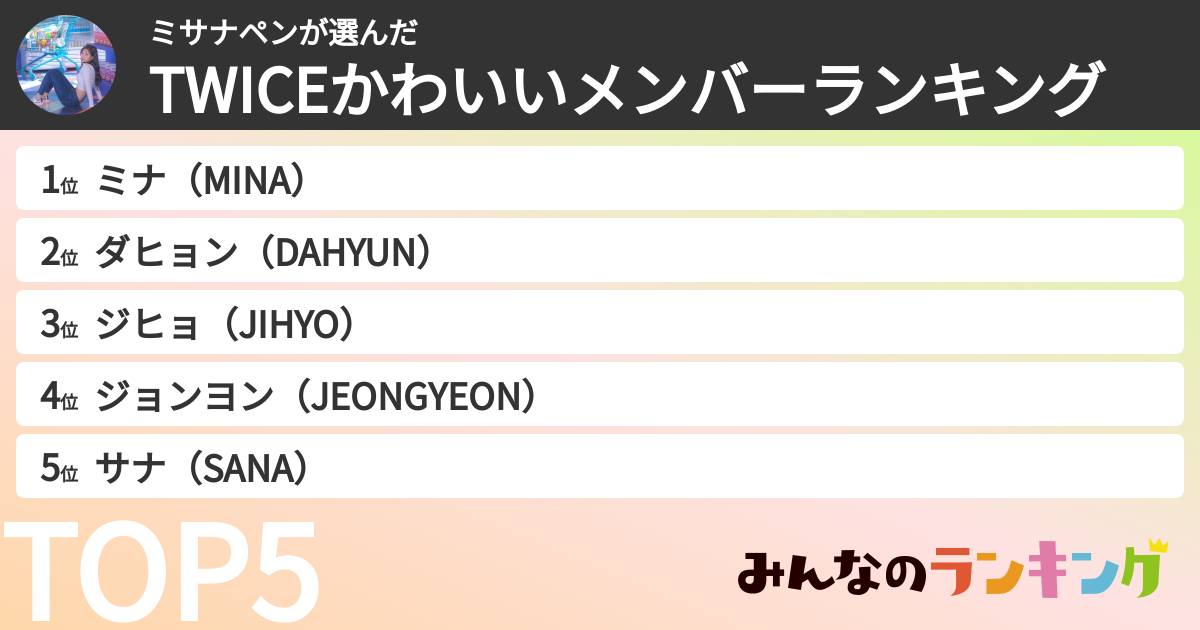 ミサナペンさんの「TWICEかわいいメンバーランキング」