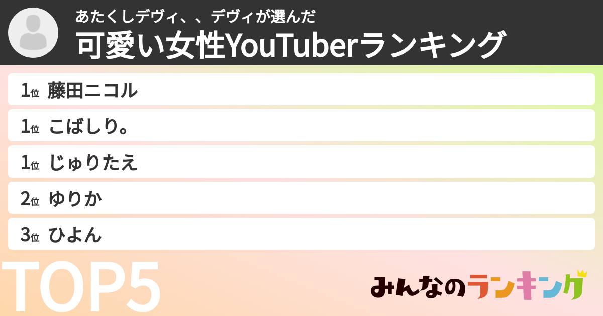 あたくしデヴィ、、デヴィさんの「可愛い女性YouTuberランキング」