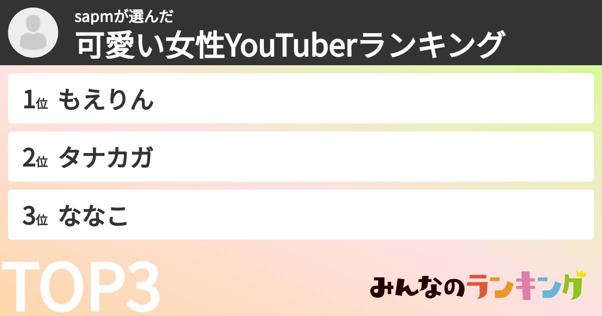 sapmさんの「可愛い女性YouTuberランキング」