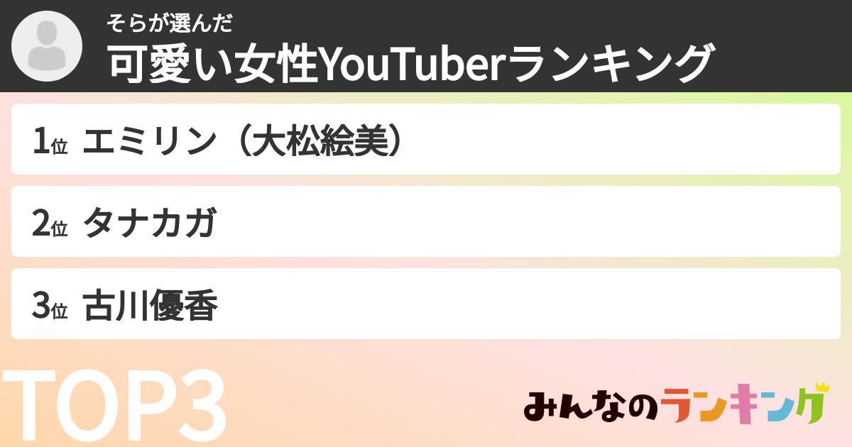 そらさんの「可愛い女性YouTuberランキング」