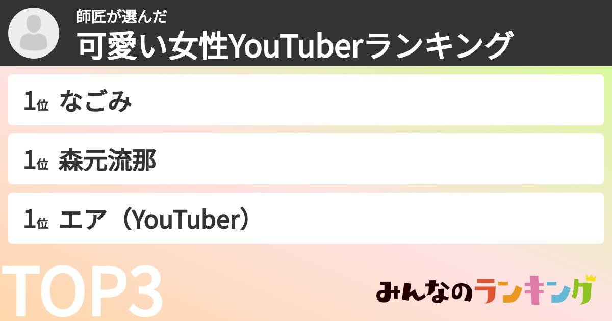 師匠さんの「可愛い女性YouTuberランキング」