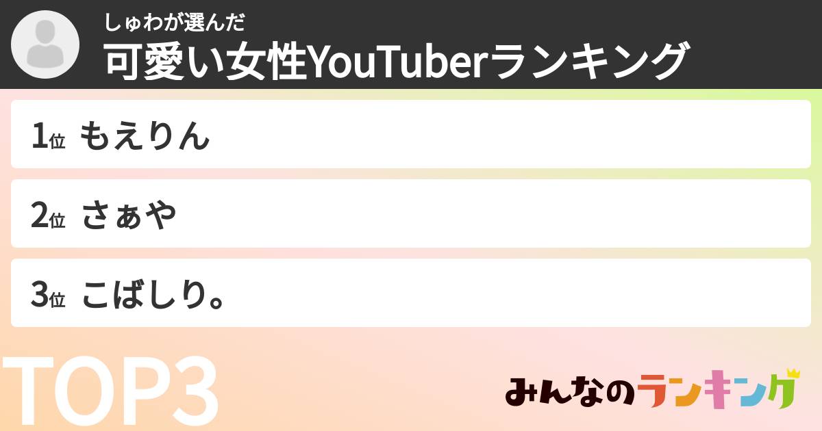 しゅわさんの「可愛い女性YouTuberランキング」