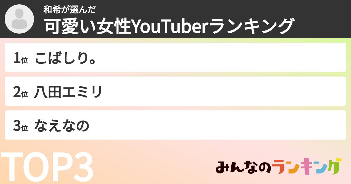 和希さんの「可愛い女性YouTuberランキング」