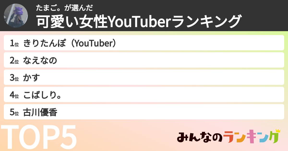 たまご。さんの「可愛い女性YouTuberランキング」