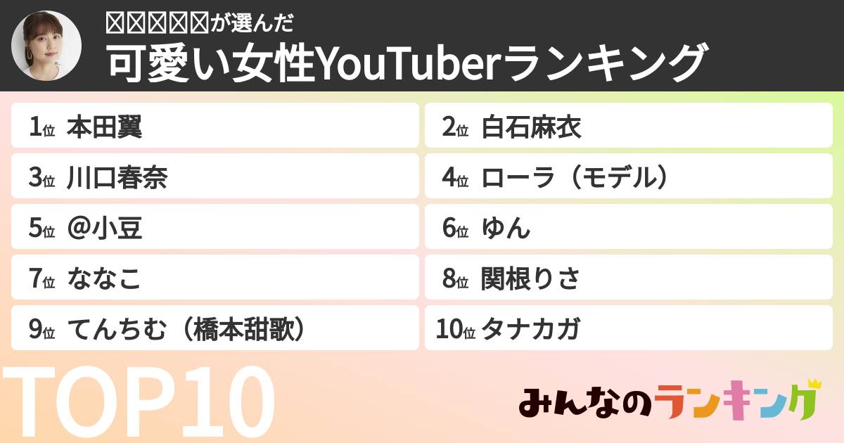𝐾𝑎𝑟𝑖𝑛さんの「可愛い女性YouTuberランキング」