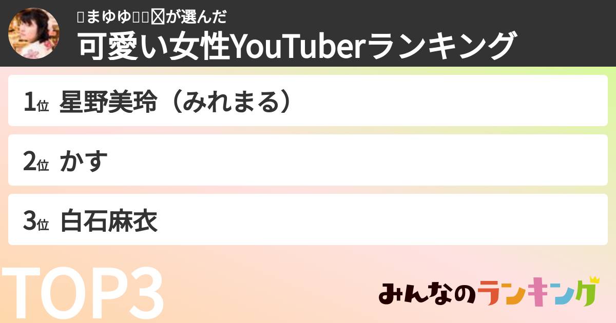 🐶まゆゆ🍣🍵👁さんの「可愛い女性YouTuberランキング」