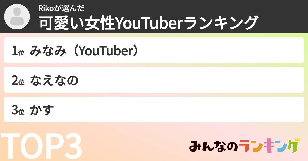 Rikoさんの「可愛い女性YouTuberランキング」