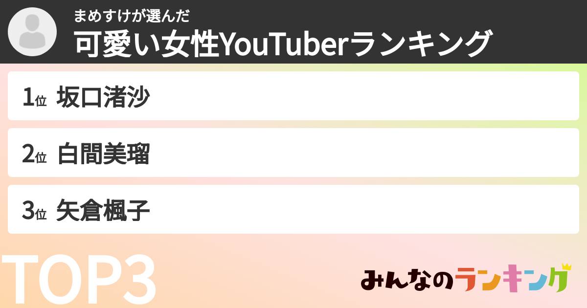 まめすけさんの「可愛い女性YouTuberランキング」