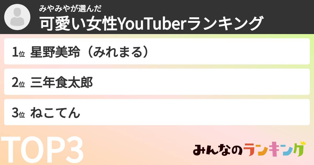 みやみやさんの「可愛い女性YouTuberランキング」