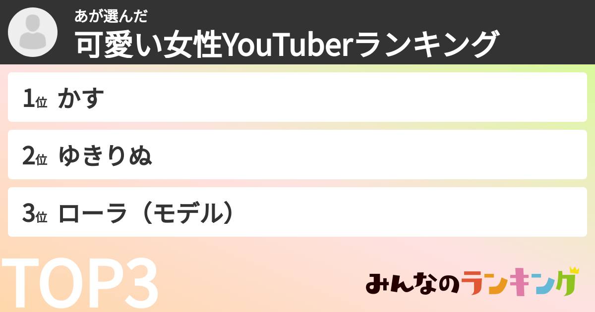 あさんの「可愛い女性YouTuberランキング」