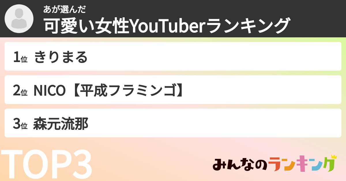 あさんの「可愛い女性YouTuberランキング」