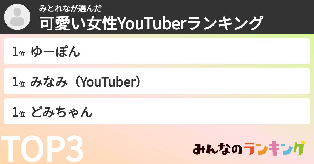 みとれなさんの「可愛い女性YouTuberランキング」