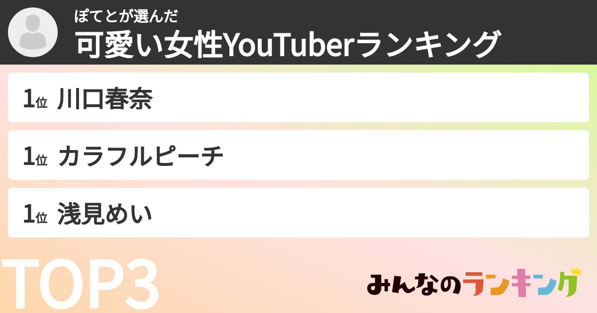ぽてとさんの「可愛い女性YouTuberランキング」