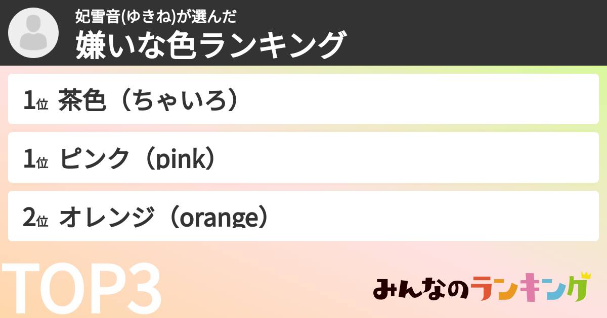 妃雪音(ゆきね)さんの「嫌いな色ランキング」