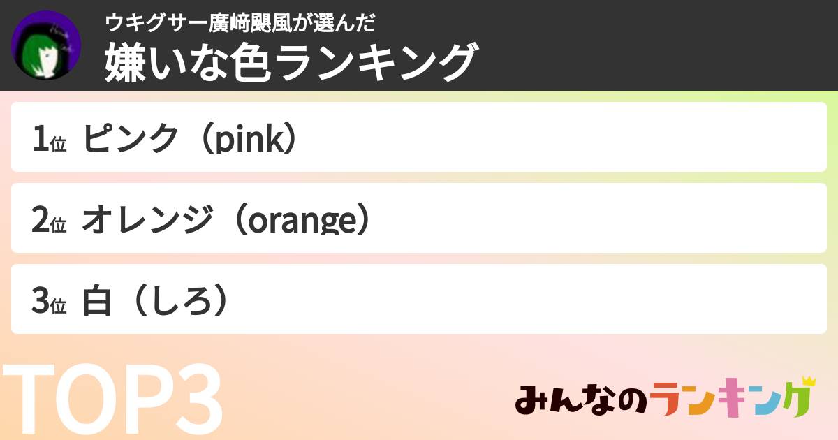 ウキグサー廣﨑颶風さんの「嫌いな色ランキング」